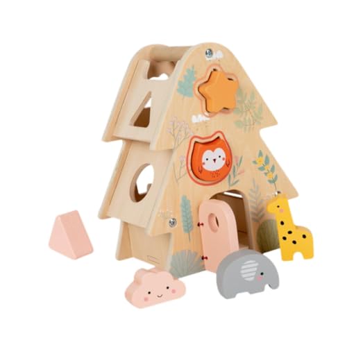 Oshhni Holz-Formsortierer, Haus, Farbwahrnehmung, Spielzeug, Formsortierung, Baumform für Kinder von Oshhni