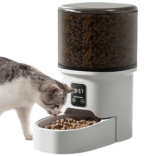 4L Futterautomat Katze, Zeitgesteuerter Trockenfutterspender für Haustier, Programmierbare Portionskontrolle 1-6 Mahlzeiten pro Tag, Futterspender für Katzen und Hunde von Oskuglin