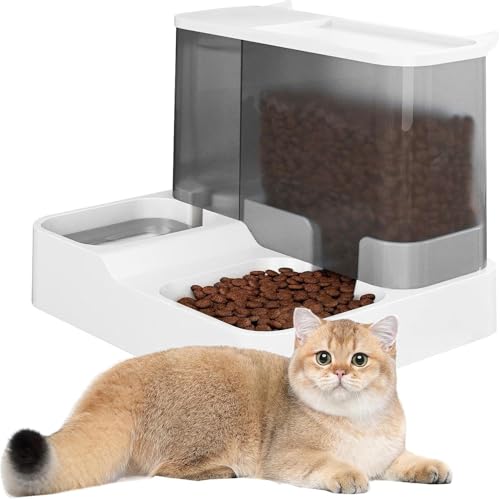 Futterautomat Katze Set, 3.8L 2-in-1 Automatischer Gravity Katzen Hund futterautomaten Wasserspender and Futterspender Wasserspender für Hunde, Katzen, Futterspender, Katzenfutter von Oskuglin