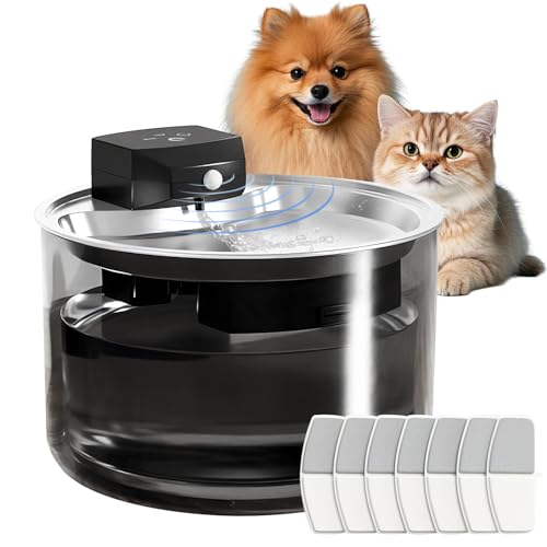 Katzenbrunnen Kabellos,Trinkbrunnen für Katze mit 3000mAh Batterie & Bewegungsmelder, 3L Edelstahl Trinkbrunnen mit Automatischer Sensor für Katzen und Kleine Hunde, Leise mit 7-fach Filter, BPA Frei von Oskuglin