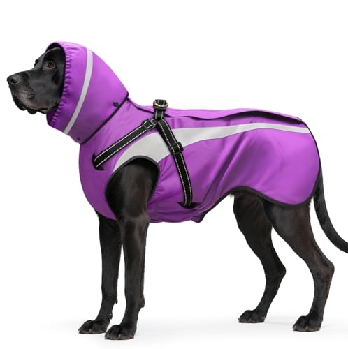 Oslueidy Hund Regenmantel wasserdichte Regenmäntel für Hunde Regenjacken mit Kapuze Haustier Regen Poncho Mantel für kleine mittlere große Hunde Welpen S-XXL (Lila, L) von Oslueidy