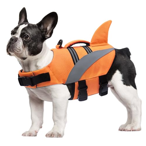 Oslueidy Hund Rettungsweste Hohe Flotation, Reflektierende Haustier Sicherheitsweste für Schwimmen Bootfahren Surfen Kajak, Orange, XS, S, M, L, XL von Oslueidy