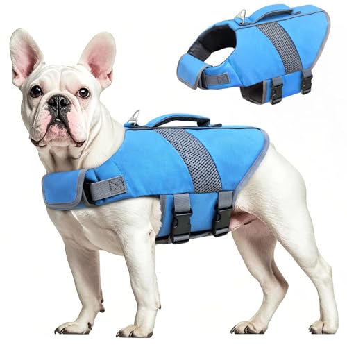 Oslueidy Hund Rettungsweste Hohe Flotation, Reflektierende Hund Rettungsretter schwimmt Weste Rettungsweste Badeanzugen Kleiner Mittlerer Großer Hunde Schwimmen Bootfahren Surfen Kajakin(Blau, XL) von Oslueidy