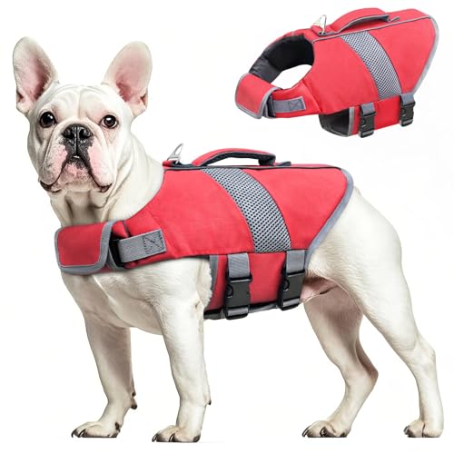 Oslueidy Hund Rettungsweste Hohe Flotation, Reflektierende Hund Rettungsretter schwimmt Weste Haustier Rettungsweste Badeanzugen Kleiner Mittlerer Großer Hunde zum Schwimmen Bootfahren Surfen Kajakin von Oslueidy
