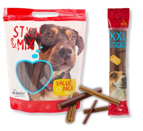Mr Goodlad Pack Leckerlis für Hunde – Stick & Mix 800 g + 2 × XXL Chicken Sticks | gemischter Snack und riesige Hühnerriegel | Training, Kauen und tägliche Belohnung von OsoRetail