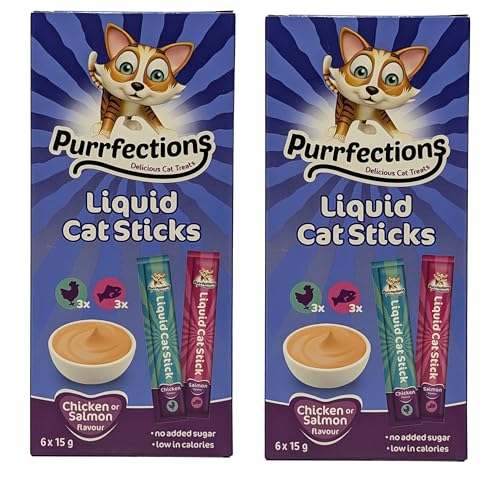 Purrfections Flüssignacks für Katzen, Packung mit 12 x 15 g, cremiger kalorienarmer und nährstoffreicher Snack von OsoRetail