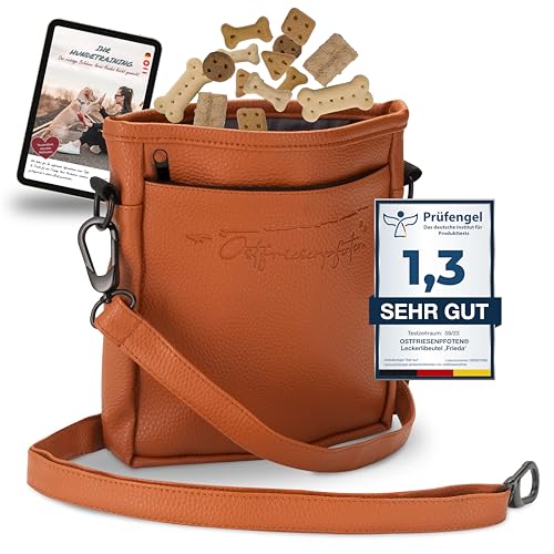 Ostfriesenpfoten® Leckerlibeutel 'Frieda' für Hunde aus hochwertigem Kunstleder - Braun Größe M - Futterbeutel mit EasyOpen Einhandmagnetverschluss - Gassitasche für Hunde-Leckerli von Ostfriesenpfoten