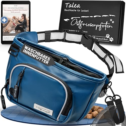 Ostfriesenpfoten® Leckerli-Bauchtasche 'Talea' für Hunde aus Kunstleder mit Einhandmagnetverschluss - Leckerlibeutel inkl. wechselbarem Innenfutter - Bauchtasche für Hundezubehör - Dunkelblau von Ostfriesenpfoten