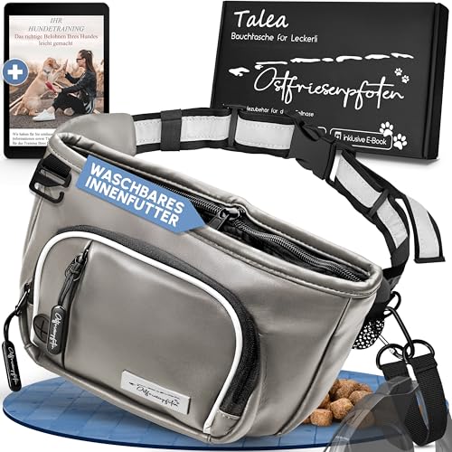 Ostfriesenpfoten® Leckerli-Bauchtasche 'Talea' für Hunde aus Kunstleder mit Einhandmagnetverschluss - Leckerlibeutel inkl. wechselbarem Innenfutter - Bauchtasche für Hundezubehör - Grau von Ostfriesenpfoten