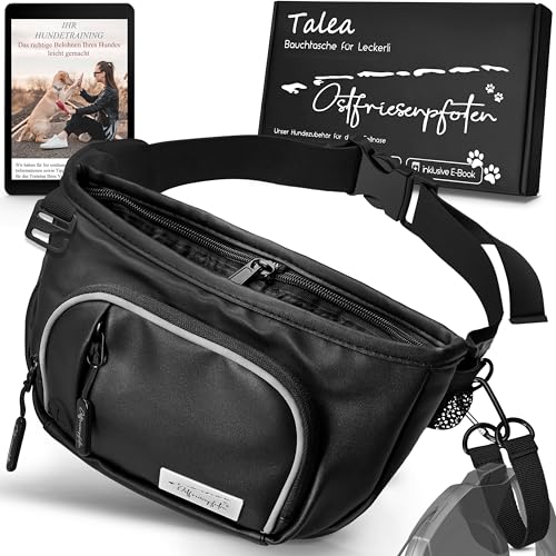 Ostfriesenpfoten® Leckerli-Bauchtasche 'Talea' für Hunde aus Kunstleder mit Einhandmagnetverschluss - Leckerlibeutel inkl. wechselbarem Innenfutter - Bauchtasche für Hundezubehör - Schwarz von Ostfriesenpfoten