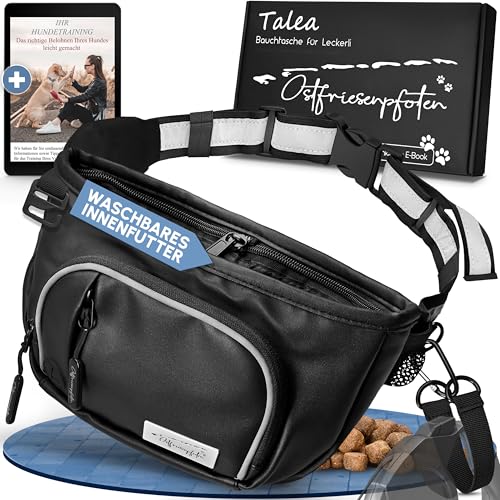 Ostfriesenpfoten® Leckerli-Bauchtasche 'Talea' für Hunde aus Kunstleder mit Einhandmagnetverschluss - Leckerlibeutel inkl. wechselbarem Innenfutter - Bauchtasche für Hundezubehör - Schwarz von Ostfriesenpfoten