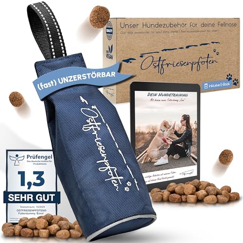 Ostfriesenpfoten® - extrem strapazierfähiger Futterbeutel 'Enno' | ohne Metallösen | Dunkelblau | Größe L | geeignet für alle Hunderassen - waschbarer Futterdummy inkl. eBook für Dein Agility-Training von Ostfriesenpfoten