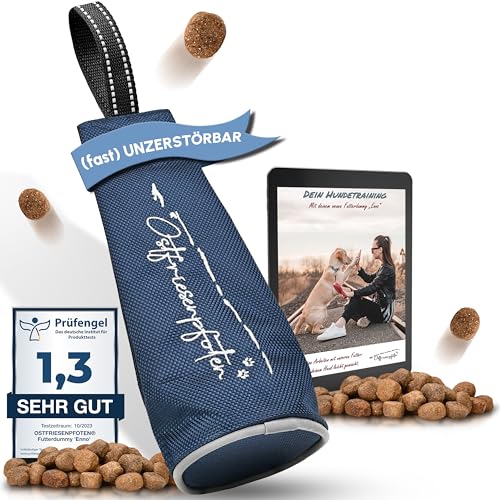 Ostfriesenpfoten® - extrem strapazierfähiger Futterbeutel 'Enno' | ohne Metallösen | Dunkelblau | Größe S | geeignet für alle Hunderassen - waschbarer Futterdummy inkl. eBook für Dein Agility-Training von Ostfriesenpfoten