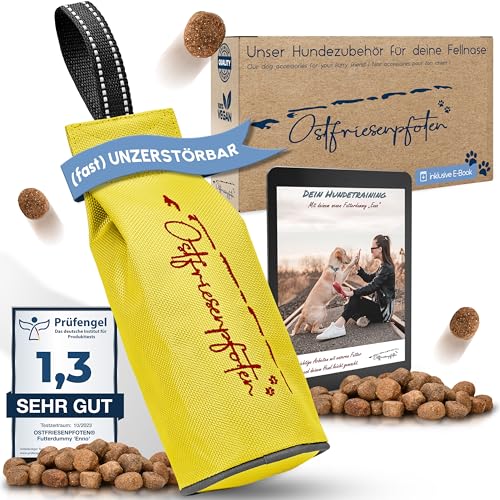 Ostfriesenpfoten® - extrem strapazierfähiger Futterbeutel 'Enno' | ohne Metallösen | Neongelb | Größe L | geeignet für alle Hunderassen - waschbarer Futterdummy inkl. eBook für Dein Agility-Training von Ostfriesenpfoten
