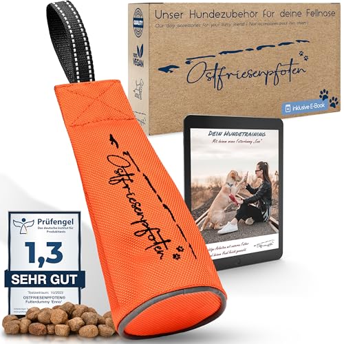 Ostfriesenpfoten® - extrem strapazierfähiger Futterbeutel 'Enno' | ohne Metallösen | plastikfreie Verpackung | Orange | Größe S | Futterdummy inkl. eBook für Dein Agility-Training – bei 30° waschbar von Ostfriesenpfoten