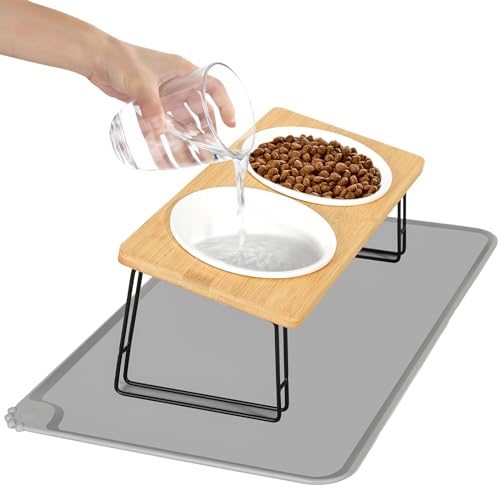 Otauoaea Katzennapf Erhöht -2er Set Futternapf Katze aus Keramik mit Napfunterlage Silikon,Ergonomischer Futterstation 15°gekippte Katzen Hundenapf,Fressnapf und Wassernapf für Katzen und kleine Hunde Otauoaea Katzennapf Erhöht -2er Set Futternapf Katze aus Keramik mit Napfunterlage Silikon,Ergonomischer Futterstation 15°gekippte Katzen Hundenapf,Fressnapf und Wassernapf für Katzen und kleine Hunde von Otauoaea