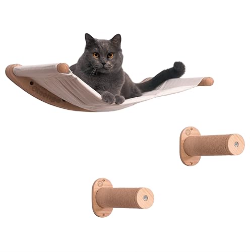 Oteengo Katzenhängematte Wandmontiertes Katzenregal mit zwei Stufen – Katzenwandregale zum Klettern, Faulenzen und Spielen – Wandmontiertes Katzenhängemattenbett & Möbel für große Katzen oder Kätzchen von Oteengo