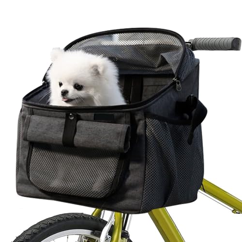 Hunde-Fahrradkorb, faltbar, weiche Seiten, Haustier-Rucksack mit Netzfenstern, Haustier-Reisetasche, Hunderucksack, sicher und einfach für kleine, mittelgroße Katzen und Hunde (grau) von Oteyjscyi
