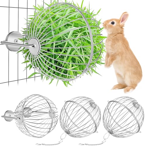 Otoolling 2 Stück Kaninchen-Heuball-Futterstation aus Edelstahl, zum Aufhängen, Heuhalter, Spender, Kleintiere, Gras-Futterstation, Ballspielzeug für Kaninchen, Hamster, Meerschweinchen, Chinchilla von Otoolling