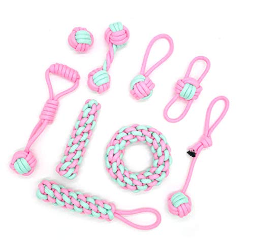 Ototon 9-teiliges Kauspielzeug für Hunde, rosa, langlebig, Seil, Spielzeug, Einsamkeits-Werkzeug, kreatives Spiel, für kleine und mittelgroße Hunde von Fitwish