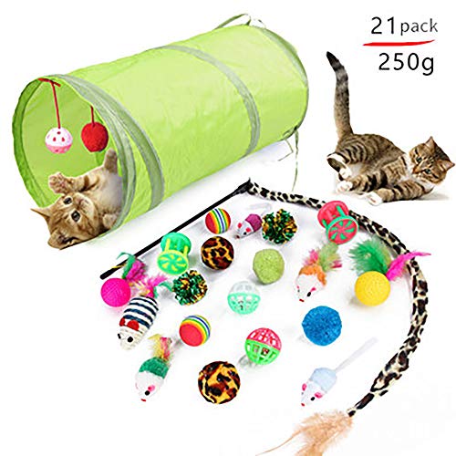 Ototon Katzenspielzeug, Tunnel, Spielzeug, Maus, Federn, für Katzen, kleine Kätzchen, 21 Stück von Ototon