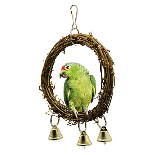 Ototon Vogelspielzeug zum Aufhängen, aus Naturholz, Schaukel mit Glocke, Wellensittich, rund, für Parrot Finken, Papagei von Ototon