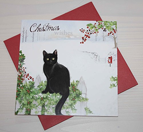 Otter House Weihnachtskarte - Black Cat Winter Watch - Christmas Wishes von Otter House