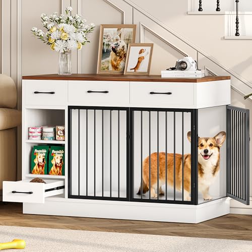OtterOasis Große Hundekäfig-Möbel, 119 cm, Hundehütte für den Innenbereich, mit 3 Schubladen und verstecktem Futternapf, stabile Hundebox aus Holz mit 2 Türen und verstellbarem Regal für kleine, OtterOasis Große Hundekäfig-Möbel, 119 cm, Hundehütte für den Innenbereich, mit 3 Schubladen und verstecktem Futternapf, stabile Hundebox aus Holz mit 2 Türen und verstellbarem Regal für kleine, von OtterOasis