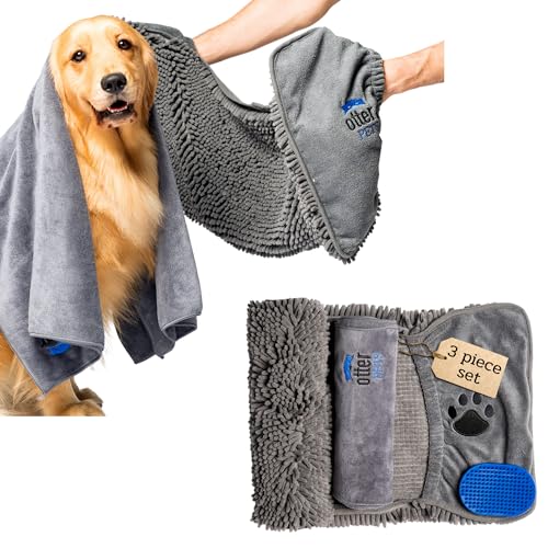 OtterPets Set mit zwei großen Hundehandtüchern und Hundebürste, Hundebadzubehör, Mikrofaser-Handtuch und Shammy, Hundehandtücher zum Trocknen von Hunden groß, Hundebürste für Fellpflege, OtterPets Set mit zwei großen Hundehandtüchern und Hundebürste, Hundebadzubehör, Mikrofaser-Handtuch und Shammy, Hundehandtücher zum Trocknen von Hunden groß, Hundebürste für Fellpflege, von OtterPets