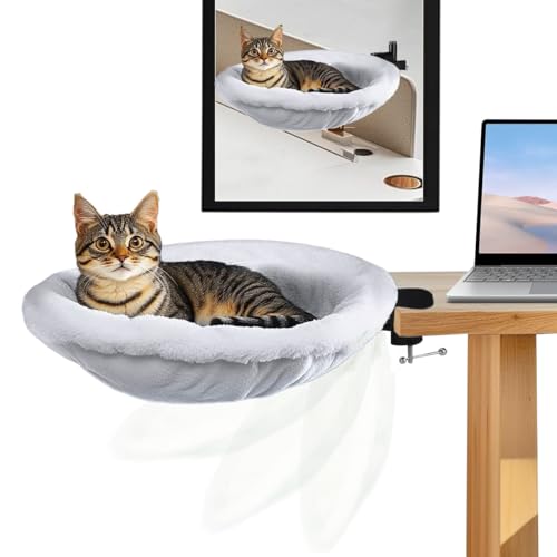 Katzen-Schreibtischbett, um 360 ° drehbar, unterstützt bis zu 20 kg und 40 cm Ringdurchmesser, einfache Installation, Kaninchenfell und verstellbares, langlebiges Stahl-Haustiernest für Tischmöbel Katzen-Schreibtischbett, um 360 ° drehbar, unterstützt bis zu 20 kg und 40 cm Ringdurchmesser, einfache Installation, Kaninchenfell und verstellbares, langlebiges Stahl-Haustiernest für Tischmöbel von Otufan
