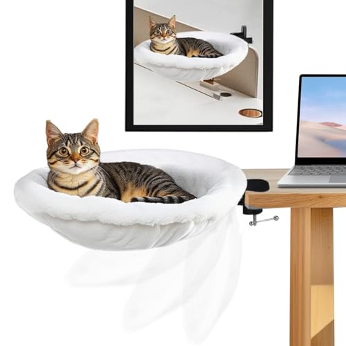 Katzen-Schreibtischbett, um 360 ° drehbar, unterstützt bis zu 20 kg und 40 cm Ringdurchmesser, einfache Installation, künstliches Kaninchenfell und verstellbares, langlebiges Stahl-Haustiernest für Katzen-Schreibtischbett, um 360 ° drehbar, unterstützt bis zu 20 kg und 40 cm Ringdurchmesser, einfache Installation, künstliches Kaninchenfell und verstellbares, langlebiges Stahl-Haustiernest für von Otufan