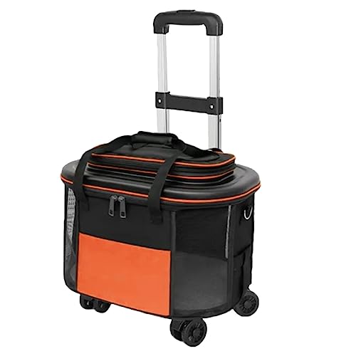 Tragbarer Haustier-Trolley, Atmungsaktiv, für Hunde und Katzen, mit Rollen, Haustierkoffer für Ausgehen und Reisen (Orange) von Otufan