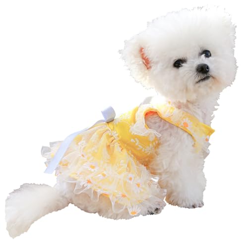 OuLi Store Mädchen-Hundekleid Prinzessinnenkleid, Sommer, ärmellos, Welpenkleidung, Katzenschleife, Dekor-Kostüm, atmungsaktive Weste für kleine, Haustiere (M) von OuLi Store
