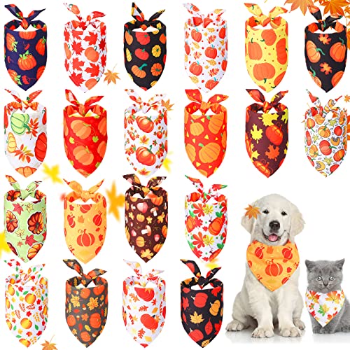 20 Stück Thanksgiving Hundehalstücher Lätzchen Dreieck Hundeschal Lätzchen Hundehalstuch Set Hundehalstücher für Thanksgiving Haustier Kostüm Zubehör Dekoration (Kürbismuster) von Oudain