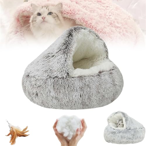 Oueet Cozy Cocoon Pet Bed - Cozy Cocoon Pet Bed for Dogs, Fido Faves Cozy Nook Dog Bed, Winter Pet Plush Bed, Fidofaves Cozy Nook Bed, Round Fluffy Warm Cat Beds with Hooded Cover (L, C Long Velvet) von Oueet