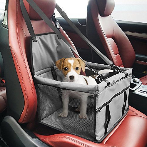 Ouguan® 1 x Graue Haustiertragetasche, Farbe Kieselgrau, Größe L, Autotasche für Hunde/Katzen, mit Sicherungsgurt, für den Beifahrersitz, Reisetasche, leicht zu falten, Größe L, Gewicht bis 6,8 kg von Ouguan