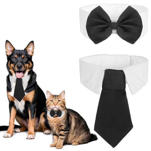 Ouligay 2 Stück Fliege für Hunde und Katzen, Verstellbar Fliege Formelle Smoking Kragen für Katzen Hunde Haustiere Hochzeit, Katze Hund Krawatte Hundefliege Welpe Kätzchen Hochzeit Geburtstag von Ouligay