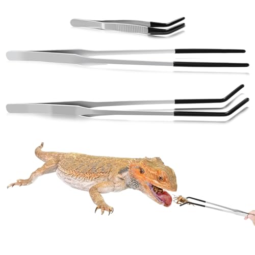 Ouligay 3 Stück Aquarium Pinzette Lang 27 cm Edelstahl Futterzange für Reptilien, Gerade und Gebogen Spitze Lange Pinzette mit Gummispitze Futterwerkzeug für Eidechsen Wasserpflanze Pflanzenpinzette von Ouligay