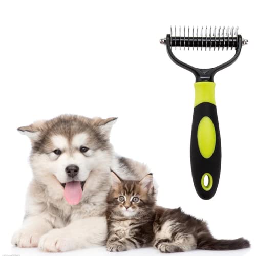 Edelstahl Pet Grooming Dematting Comb Professionelle Knotenkammbürste mit 2-seitigem Undercoat Rake für Katzenhunde(Gelb) von Oumefar