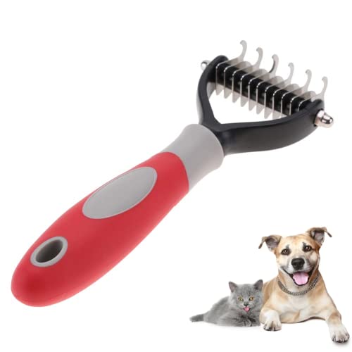 Edelstahl Pet Grooming Dematting Comb Professionelle Knotenkammbürste mit 2-seitigem Undercoat Rake für Katzenhunde(Grau) von Oumefar