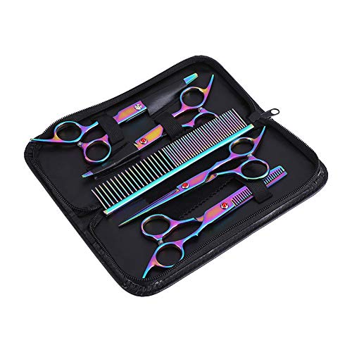 Oumefar 5 Stück Edelstahl Pet Trimmer Kit Hundepflege Schere Friseur Schere Set Haarschnitt Werkzeuge zum Schneiden Ausdünnen Hund Katze Haustier Trimmer Kit von Oumefar