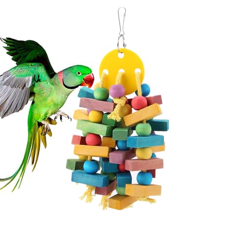 Hängende Papagei Vogelspielzeug Schaukel Mehrfarbige Holzblöcke Zerreißen Spielzeug Vogelkäfig Nest Biss Spielzeug für Vögel Papageien von Oumefar