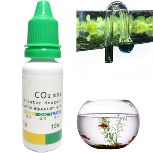 Oumun Wasser-CO2-Glas-Tropfenprüfer, CO2-Tropfen-Checker, CO2-Aquarium-Set, CO2-Test-Set, CO2-Monitor, transparenter CO2-Tropfen-Checker, CO2-Glas-Tropfen-Checker, Hakenform und Testlösung von Oumun
