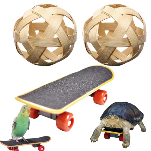 Schildkröten-Leckerli-Ball und Trainingsskateboard-Spielzeug-Set, Schildkröten-Futterball, Mini-Skateboard, lustiges Skateboard, Obst-Gemüsehalter, Schildkröten-Spielzeug, Futterbälle für von Oumun