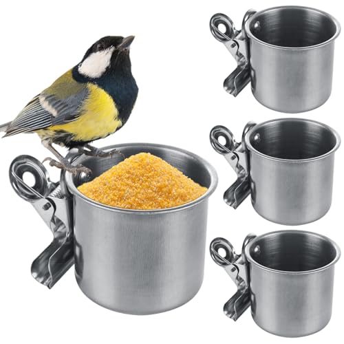 4 Stück Vogelfutterschalen aus Edelstahl, für Papageien, Vogelfutterspender für Käfig, Papageien, Wasserkäfigschalen mit Klemmhalter für Nymphensittiche, Sittiche, Aras, Finken, Kleintiere von Oungy