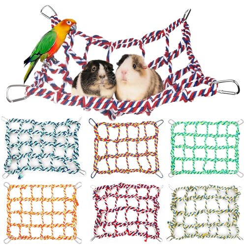 Oungy Rattenkäfig-Zubehör für Hamster, Hängematte, Seil-Sitzstangen für Vogelkäfige, für kleine Tiere, Mäuse, Papageien, Vögel, 32 x 24 cm, mit Haken, 6 Stück von Oungy