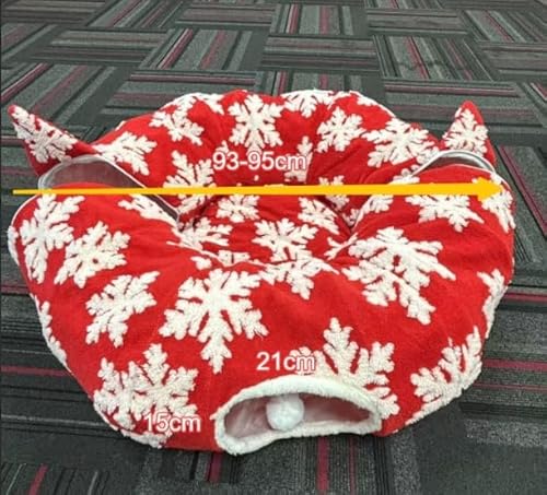 OurWarm Weihnachten Festlich Faltbar Tube Tunnel für Kleintier (Roter Schneemann) Katzentunnel Bett unter Weihnachtsbaum Weihnachten Katzenspielzeug Kreis mit Spielzeug Ball Deko von OurWarm