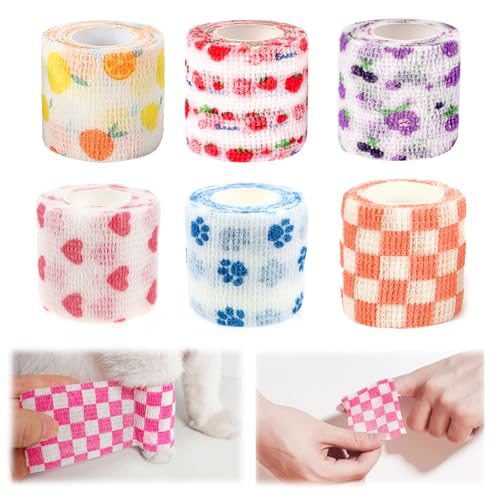 Oushebck 6 Rollen Selbstklebend Verband Vlies Elastische und Atmungsaktive Bandage Haustiere Erste Hilfe Elastische Bandage für Hunde Katzen (6 Groß) von Oushebck
