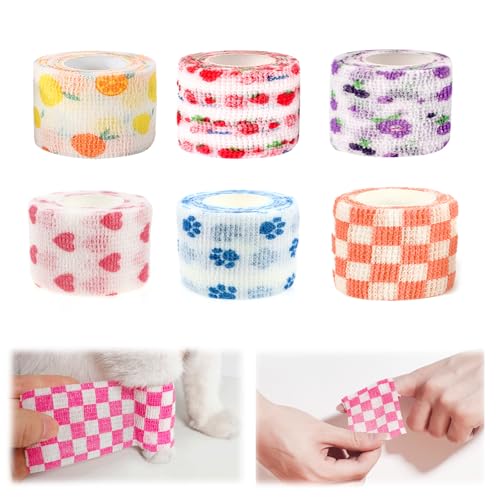 Oushebck 6 Rollen Selbstklebende Bandage Vlies Elastische und Atmungsaktive Bandage Haustiere Erste Hilfe Elastische Bandage für Hunde Katzen (6 (Medium) von Oushebck