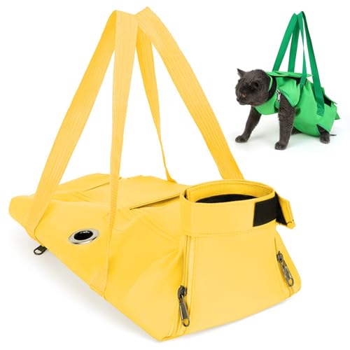 Oushebck Haustier-Tragerucksack, faltbarer Rucksack, Umhängetasche, bequeme Reisetasche, Katzentasche, Tragetasche für kleine und mittelgroße Hunde und Katzen (S, Gelb) von Oushebck